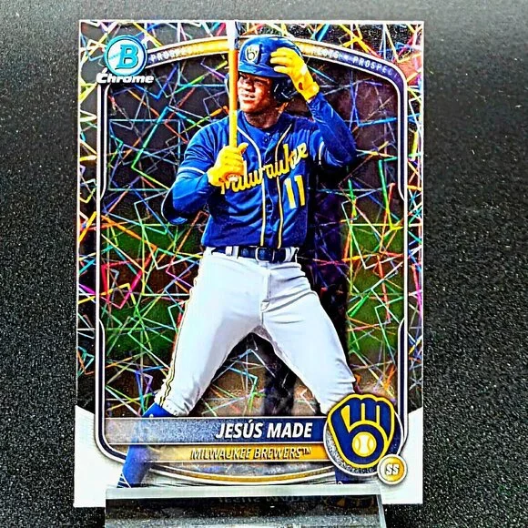 2025 Jesus Made Bowman Chrome Lazer Foil RC's Milwaukee Brewers Top Prospect - Picture 4 of 5